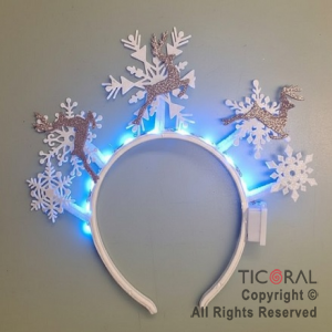 VINCHA COPO DE NIEVE Y 3 RENOS LUMINOSO x 1