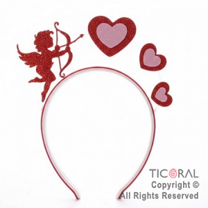 VINCHA CUPIDO Y 3 CORAZONES ROJOS x 1