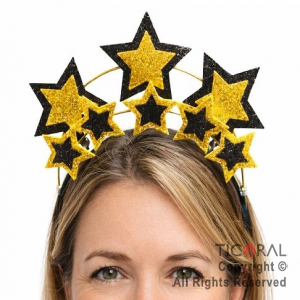 VINCHA ESTRELLAS NEGRO Y DORADO x 1