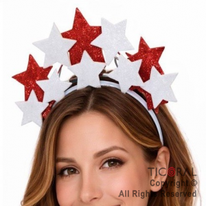VINCHA ESTRELLAS BLANCO Y ROJO x 1