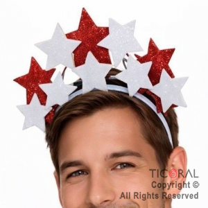 VINCHA ESTRELLAS BLANCO Y ROJO x 1