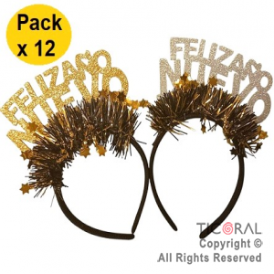 VINCHA FELIZ A�O NUEVO ESTRELLAS PLATA Y ORO x 12