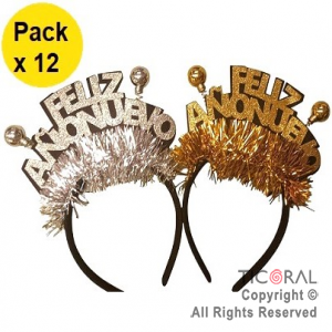 VINCHA FELIZ A�O NUEVO PELOTITAS PLATA Y ORO x 12