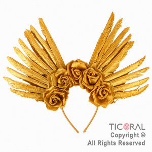 VINCHA TIARA DIOSA CON PLUMAS ORO