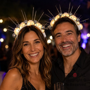 Vincha disco luminosa con flores blancas x 1