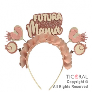 VINCHA FUTURA MAMA CON DECORACION ROSA x 1