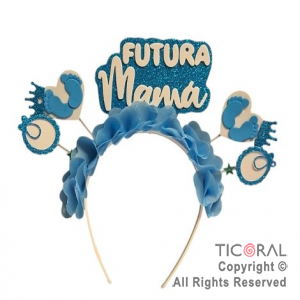 VINCHA FUTURA MAMA CON DECORACION CELESTE x 1