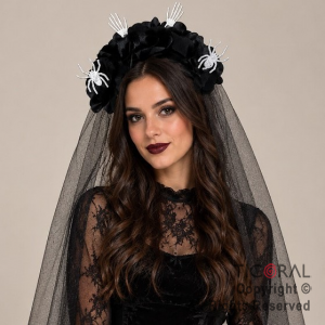 VINCHA FLORES NEGRAS ARA�AS Y VELO HALLOWEEN x 1
