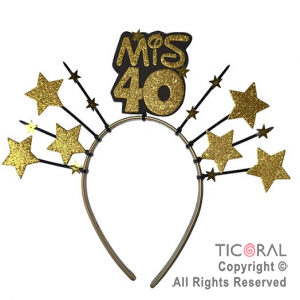 VINCHA PRECINTOS MIS 40 A�OS CON ESTRELLAS ORO x 1