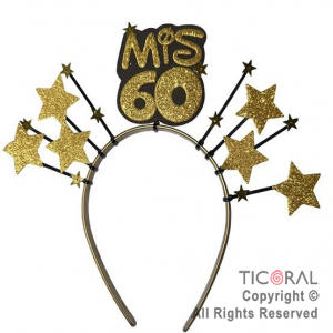 VINCHA PRECINTOS MIS 60 A�OS CON ESTRELLAS ORO x 1