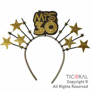 VINCHA PRECINTOS MIS 30 A�OS CON ESTRELLAS ORO x 1