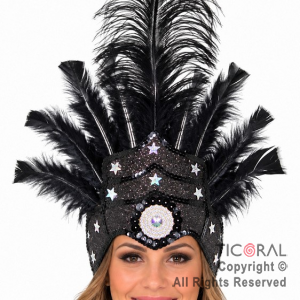 VINCHA TOCADO PRINCESA PLUMAS NEGRO DECO PLATA