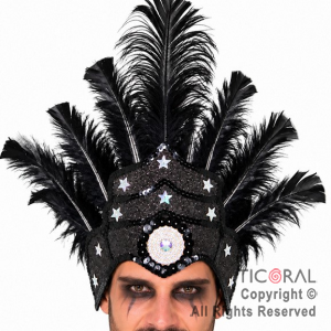 VINCHA TOCADO PRINCESA PLUMAS NEGRO DECO PLATA