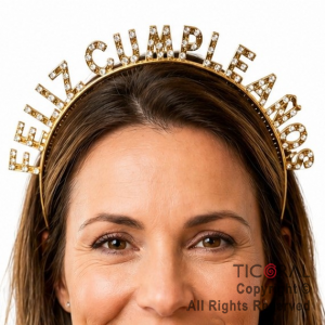 VINCHA FELIZ CUMPLEA�OS PLASTICA CON STRASS ORO X 1