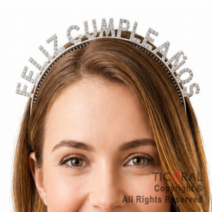 VINCHA FELIZ CUMPLEA�OS PLASTICA CON STRASS PLATA X 1